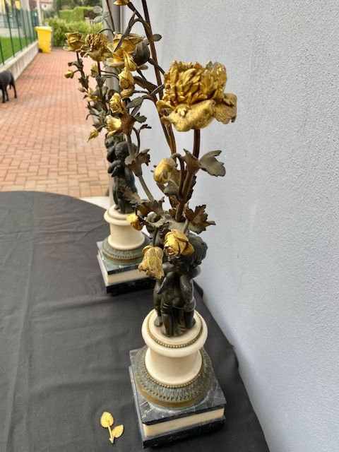 Coppia di Candelabri in Bronzo Dorato - Restaurato (in corso d'opera) _car 3371 - Foto 7